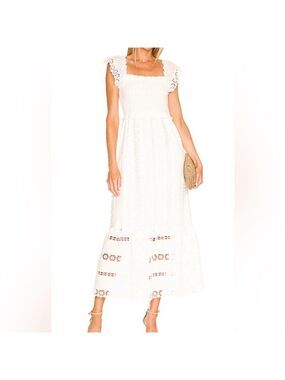 Saylor Elin White Maxi lace shirred Sundress Flutter Sleeves Revolve size xs